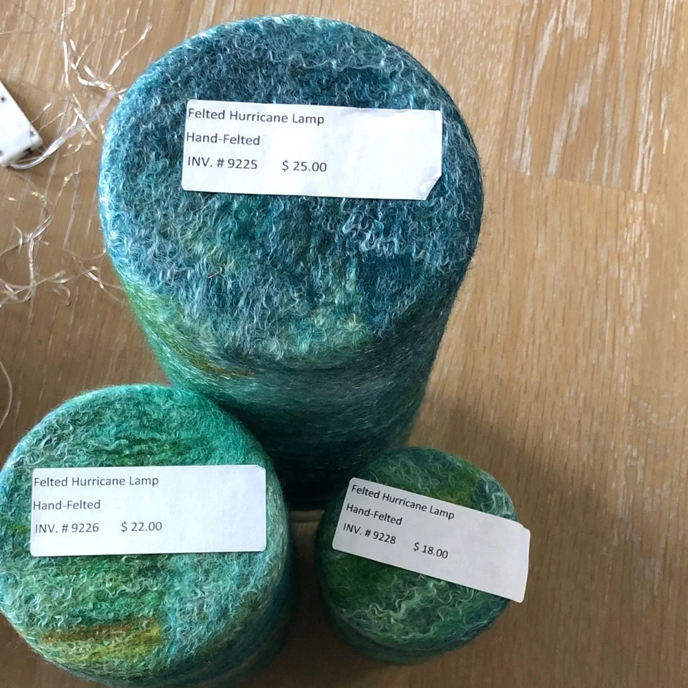 Set of Three Hand Felted Hurricane Lamps
